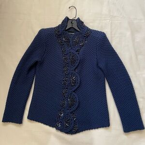 Emporio Armani Navy Blue Women's Sweater with Felt Detailing